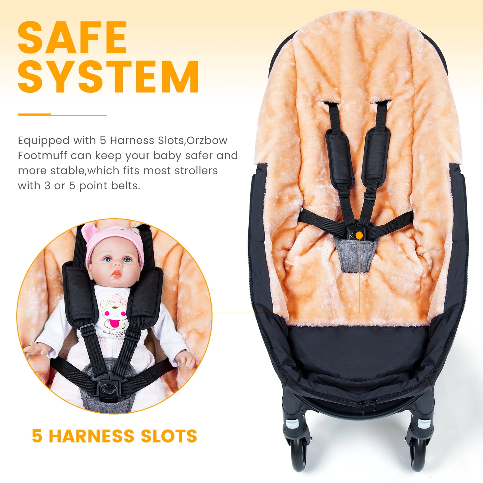 Orzbow Wool Warm Bunting Bag Universal,Suitable below 7 ℃,For Alaska,Stroller Sleeping Bag Cold Weather,Waterproof Toddler Footmuff, Black