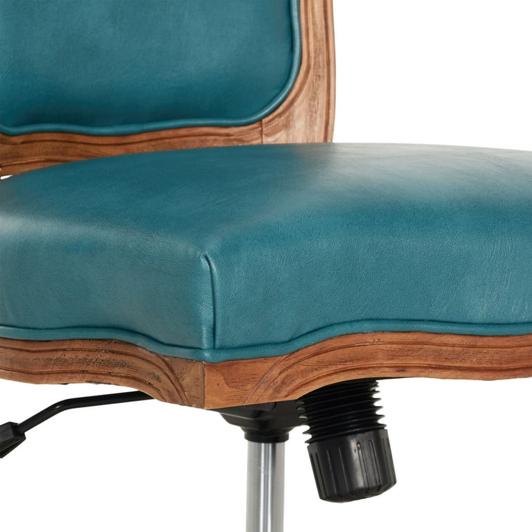 The Pioneer Woman Harper Wood Trim Office Chair Turquoise Faux Leather