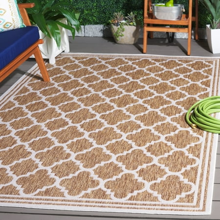 SAFAVIEH Beach House Wendy Geometric Indoor/Outdoor Area Rug, Brown/Ivory, 8' x 10'