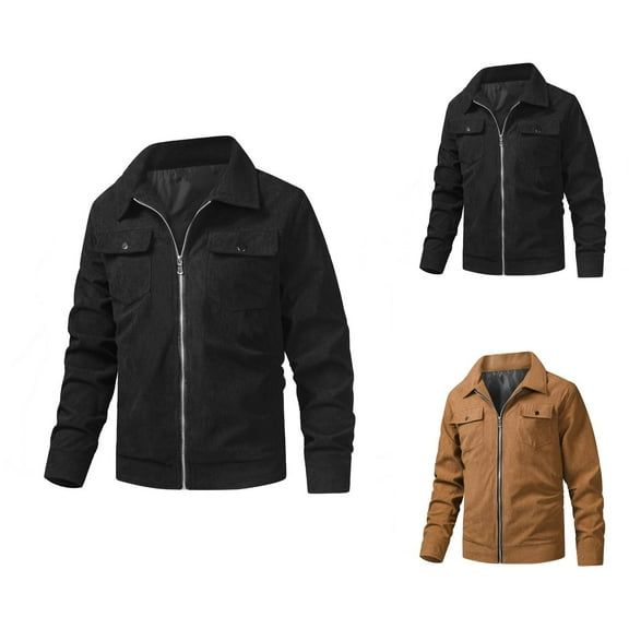 Corduroy Jackets for Men 2025 Lightweight Long Sleeve Collared Zip Up Jacket with Pockets Outerwear Coat