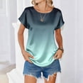 thumbnail image 4 of JoveMarine Women's Loose Fit Short Sleeve Top with Gradient Print Round Neck Casual Blouse Relaxed Summer Top for Daily Wear Cyan L, 4 of 7