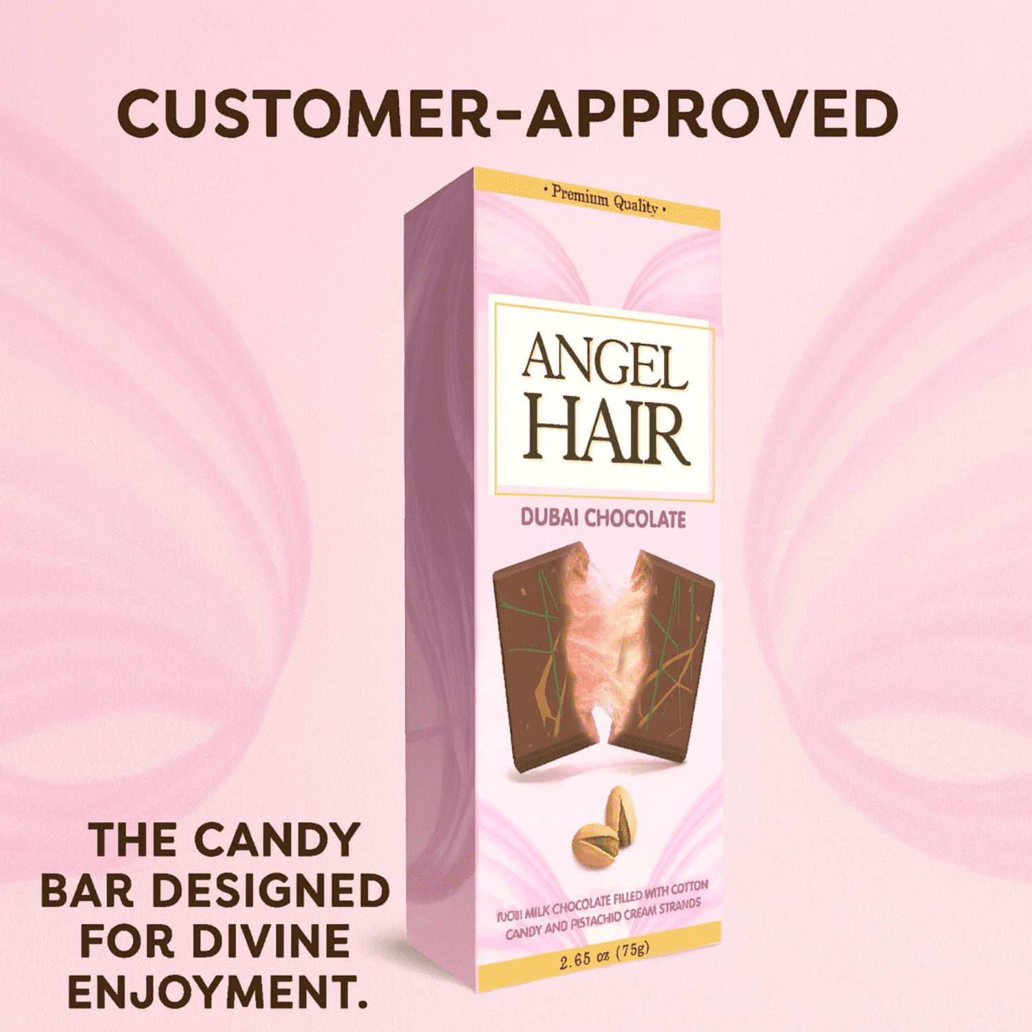 Zimply Foods 2 Pack 2.65 Oz Angel Hair Dubai Chocolate Bar - Pink Chocolate Bar - Premium Dubai Chocolate Candy with Milk Chocolate, Cotton Candy & Pistachio Cream Strands, Luxurious Layers