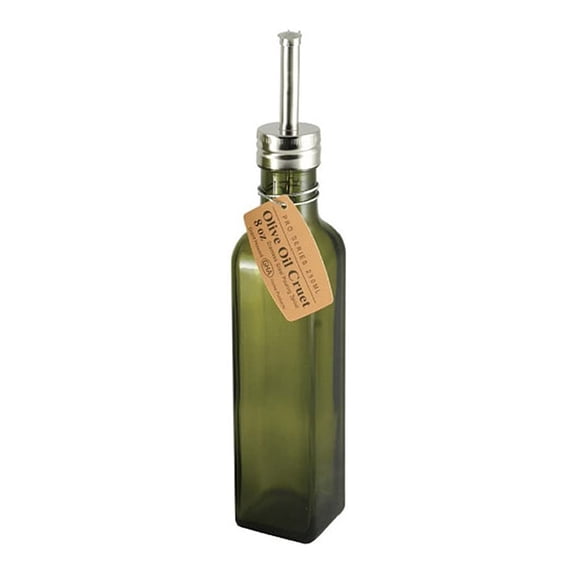 Grant Howard Pro Series 8 Ounce Glass Oil Vinegar Cruet Bottle, Green and Silver