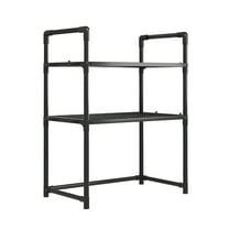 Miogawg Expandable Microwave Stand, 2 Tier Metal Kitchen Countertop Organizer Shelves With Hooks, Bakers Rack, Microwave Shelf, Microwave Oven Rack, Microwave Stand With Storage