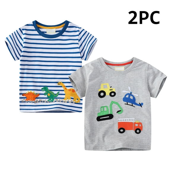 NAISIBABY Boys T-Shirts 5 T, Crew Neck Graphic Short Sleeve Summer Cotton Casual Tees 2 Pack(2-7T)