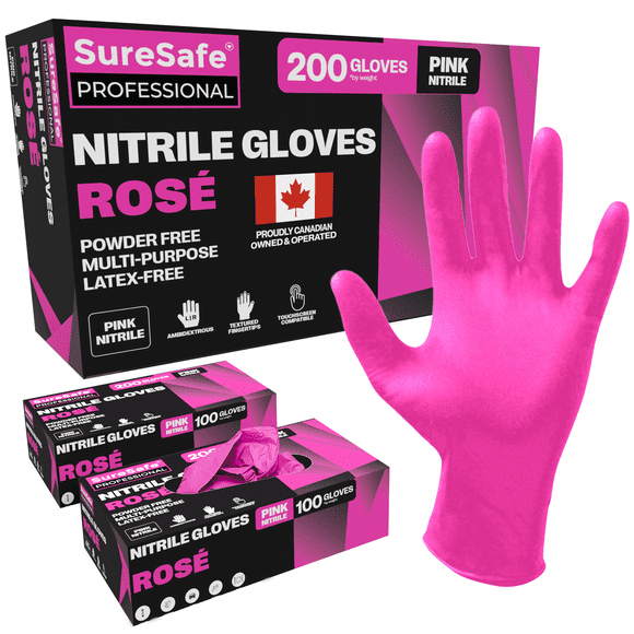 [200Pack] SURESAFE Pink Disposable Gloves XS, Powder Free and Latex Free Nitrile Gloves – For Kitchen, Art, Painting, Tattoo, Hair Salon, Esthetician Supplies