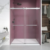 56'' - 60'' W x 76'' H Double Sliding Frameless Shower Door With 3/8 Inch (10mm) Clear Glass in Brushed Nickel