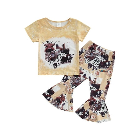 

Musuos Baby Girls Letter Print T-Shirt Tops High Waist Flare Pants Bell Bottoms