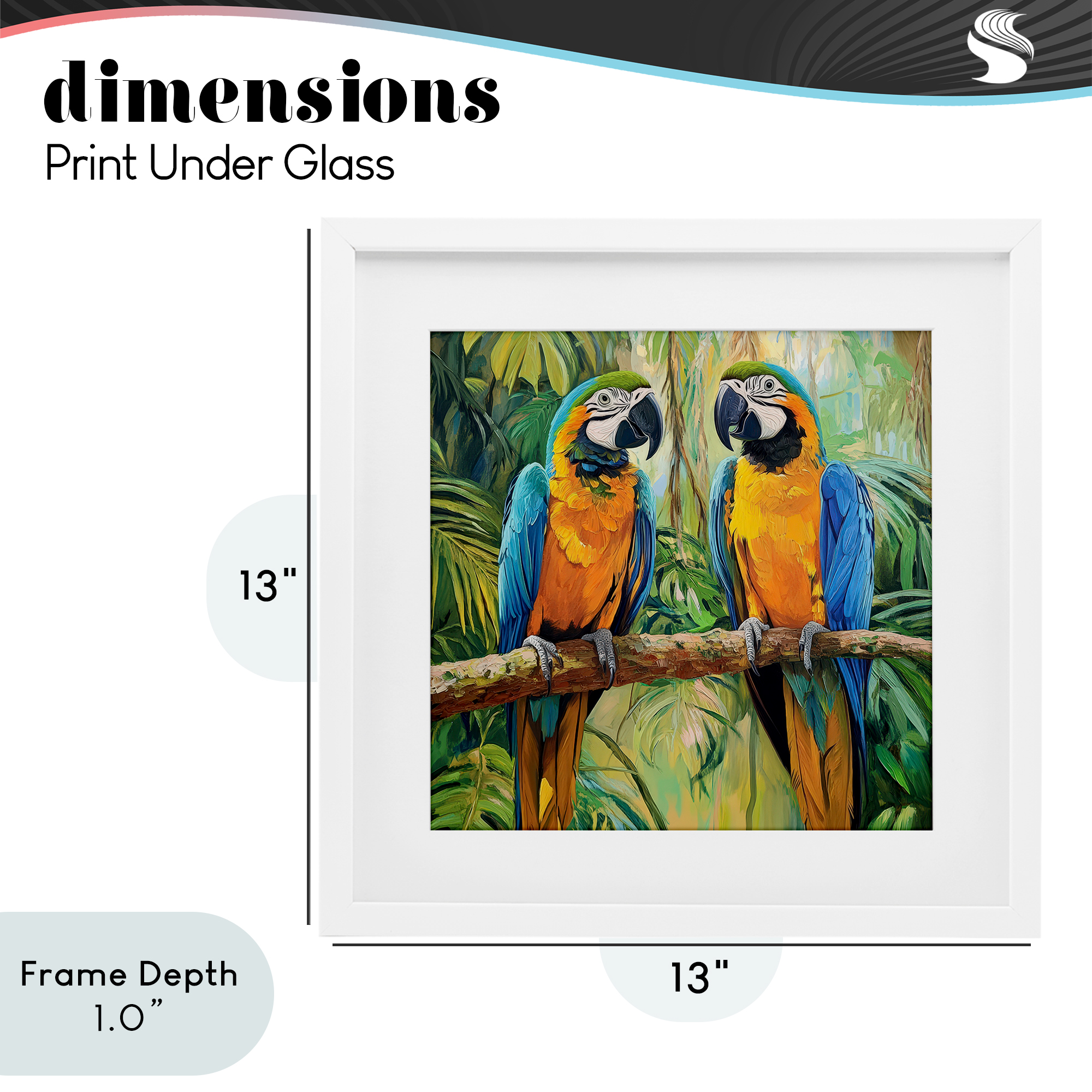 Stupell Industries Two Macaws Among Foliage White Framed Print Under Glass, design by Petal Prints Design