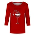 thumbnail image 4 of Bcresic Merry Christmas Shirts for Women 2024 Casual Glitter Red Wine Glass Graphic Tees Santa Hats Printed Tshirt Trendy 3/4 Sleeve Tops Fall Crewneck Tunic Blouses Clothes,#01_Red,X-Large, 4 of 4