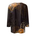 thumbnail image 5 of Camiseta gráfica de Halloween para mujer: camiseta informal de manga 3/4 con estampado de girasol y calabaza, 5 of 5