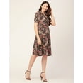 thumbnail image 3 of Moomaya Womens Printed Lapel Collar Dress Puffed Sleeves Knee Dress With Pockets, 3 of 8