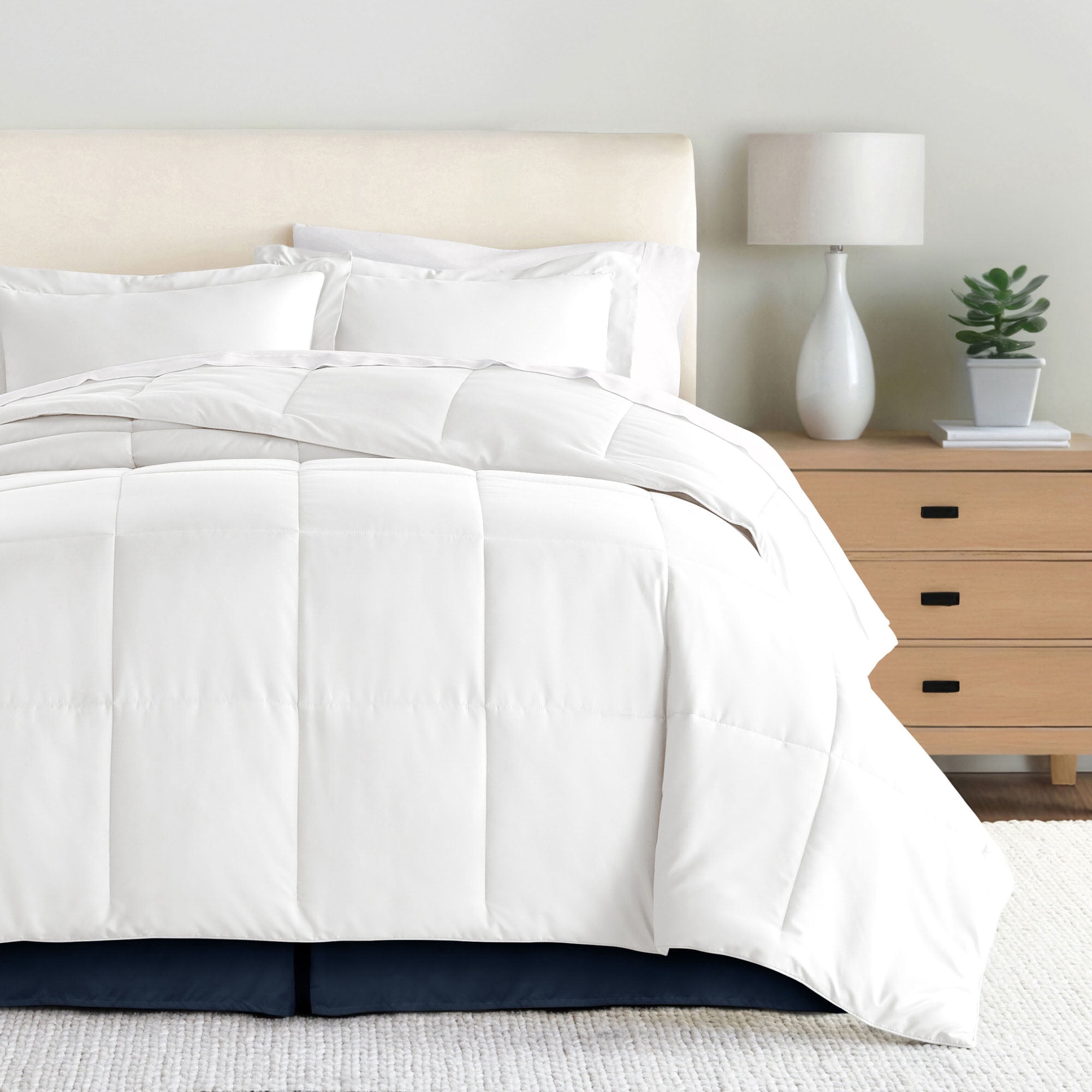 Noble Linens Navy Pleated Dust Ruffle Bed Skirt, Full