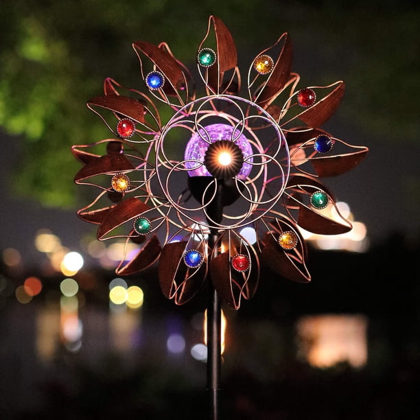 Hdnicezm Molino De Viento Solar Con Iluminación Led Multicolor Por Bola De Cristal Con Energía Solar Con Esculturas De Viento Cinéticas, Adorno Decorativo Para Césped De Doble Dirección