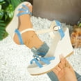 thumbnail image 6 of Sandals for Women 2025 Wedge Thick Sole Sandals Gladiator Open Toe Waterproof Wedges Casual Daily Round Toe Solid Color Footwear Comfortable Ankle Strap Walking Beach Shoes Blue 9, 6 of 9