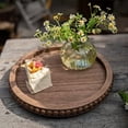 thumbnail image 4 of 12in Round Wood Beaded Tray - Brown, Distressed Finish - Farmhouse Boho Style - Decorative Tray for Living Room, Coffee Table, Kitchen Table or Serving Tray, 4 of 9