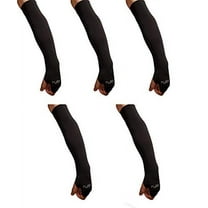 Xeru 5 pairs Cooling Arm Sleeves with Thumb Hole Cover UV Sun Protection Outdoor Sports Unisex Men Women (Black)