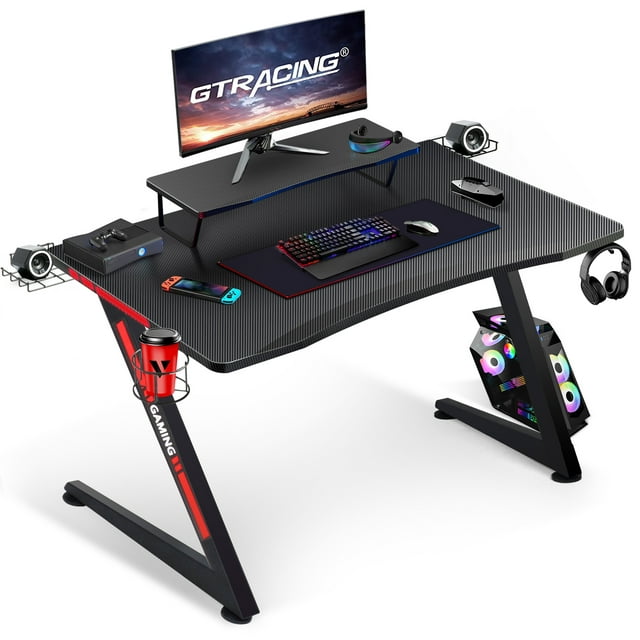 GTRACING Gaming Z Shape Desk Computer Office Desk with Minitor Stand ...