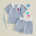 thumbnail image 2 of Povozer 4th Of July Outfits for Kids Red White Blue Boys Clothes 4th Of July Baby Boy Outfit Flag Embroidery Short Sleeve T Shirt Shorts Set Toddler Boy Summer Clothes Size 3-4 Years,Blue, 2 of 7