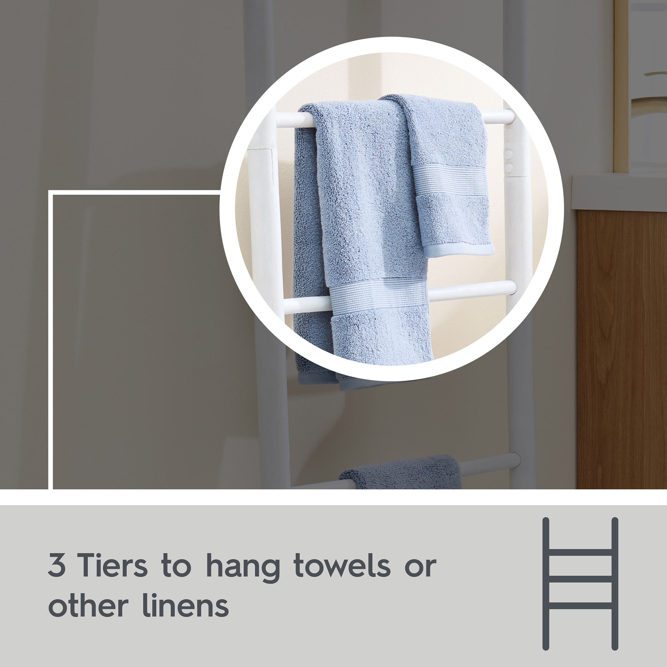 Better Homes & Gardens Springwood Freestanding Acacia Wood Towel Ladder, 4 Tiers, White