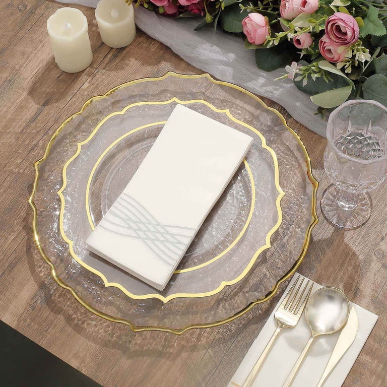 Efavormart 13" Clear Glass Charger Plates - 8 Pack With Gold Scalloped Edge For Weddings & Dining