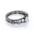 thumbnail image 4 of JeenMata 1.50 ct - Circle Cut Moissanite - Vintage - 5 Stone Ring - Art Deco - Scalloped - Wedding Set - 18K Black Gold over Silver, 4 of 7