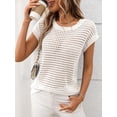 thumbnail image 3 of jinghuiyue Women's Crewneck Sweater Vest Hollow Out Cap Short Sleeve Knit Crochet Shirts Beach Cover Up Summer Pullover Tops M, 3 of 7