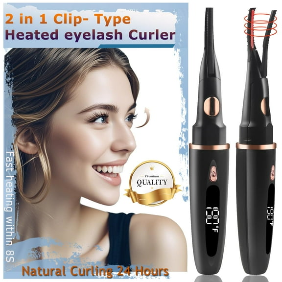 Heated Eyelash Curlers - 2 in 1 Clip- Type Heated lash Curler Electric Eyelash Curler LED Display 3 Temp Settings for Makeup Tools USB Rechargeable Natural Curling 24H Long Lasting-A1B Two squirrels