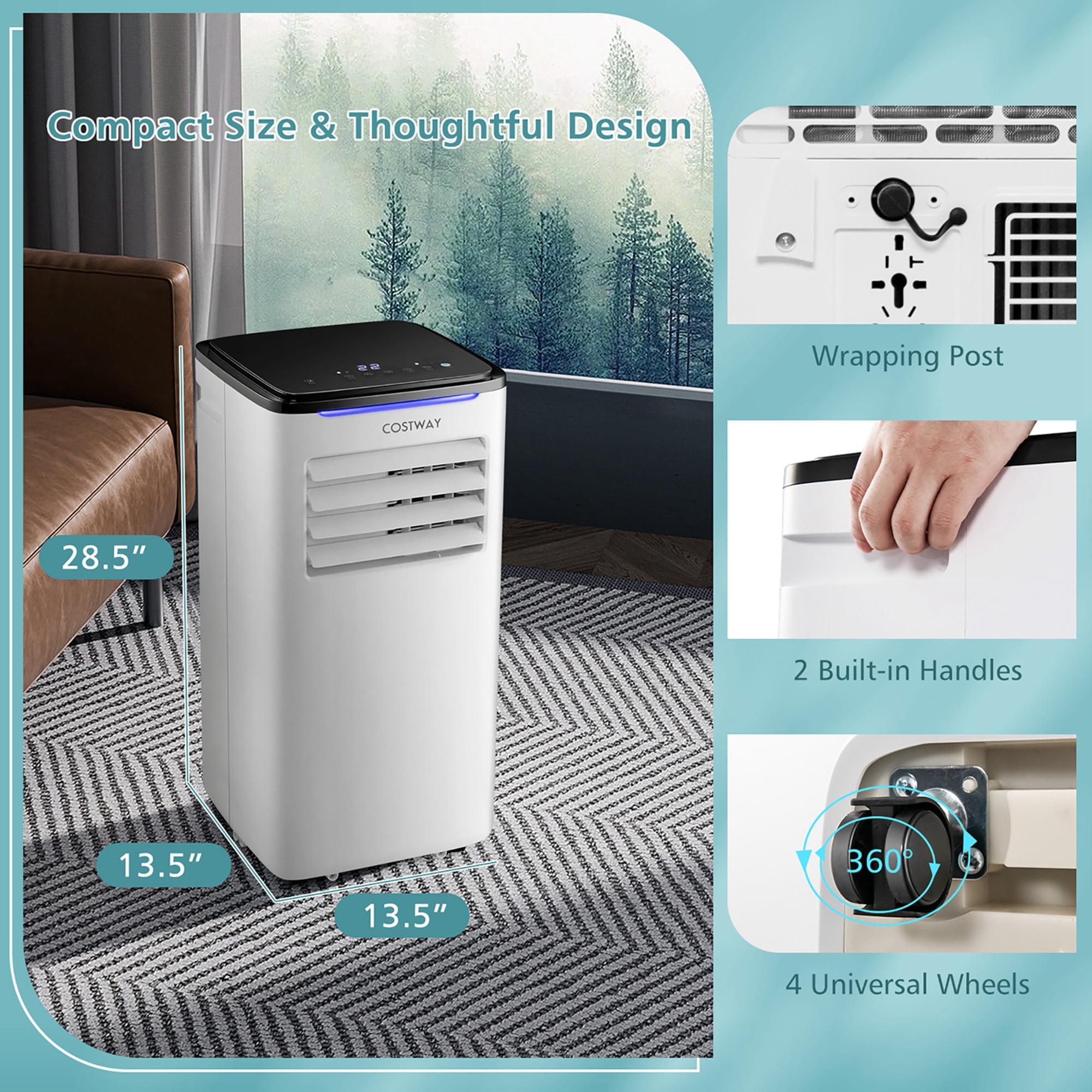 Costway 5200 BTU (8000 BTU ASHRAE) Portable Air Conditioner 3-in-1 AC ...