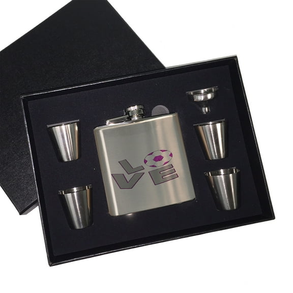 KuzmarK 6 oz. Stainless Steel Flask Set in Black Presentation Box -  Love Boys Soccer