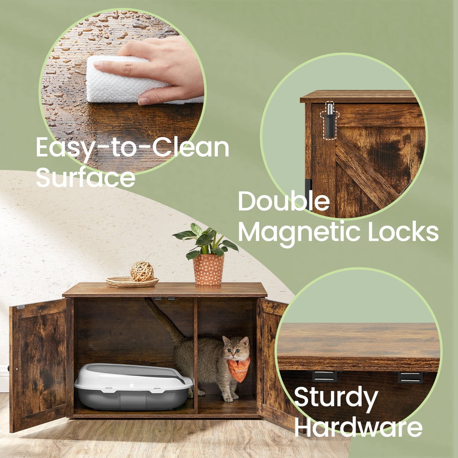 LEDREM Cat Litter Box Furniture Enclosure, Multi-Functional Hidden Washroom with Removable Divider for Indoor Cats,L, Rustic Brown