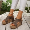 thumbnail image 5 of Viluyesy Womens Espadrilles Sandals, Wide Width Flatform Round Top Summer Fashion Wedge Shoes Brown, 5 of 6