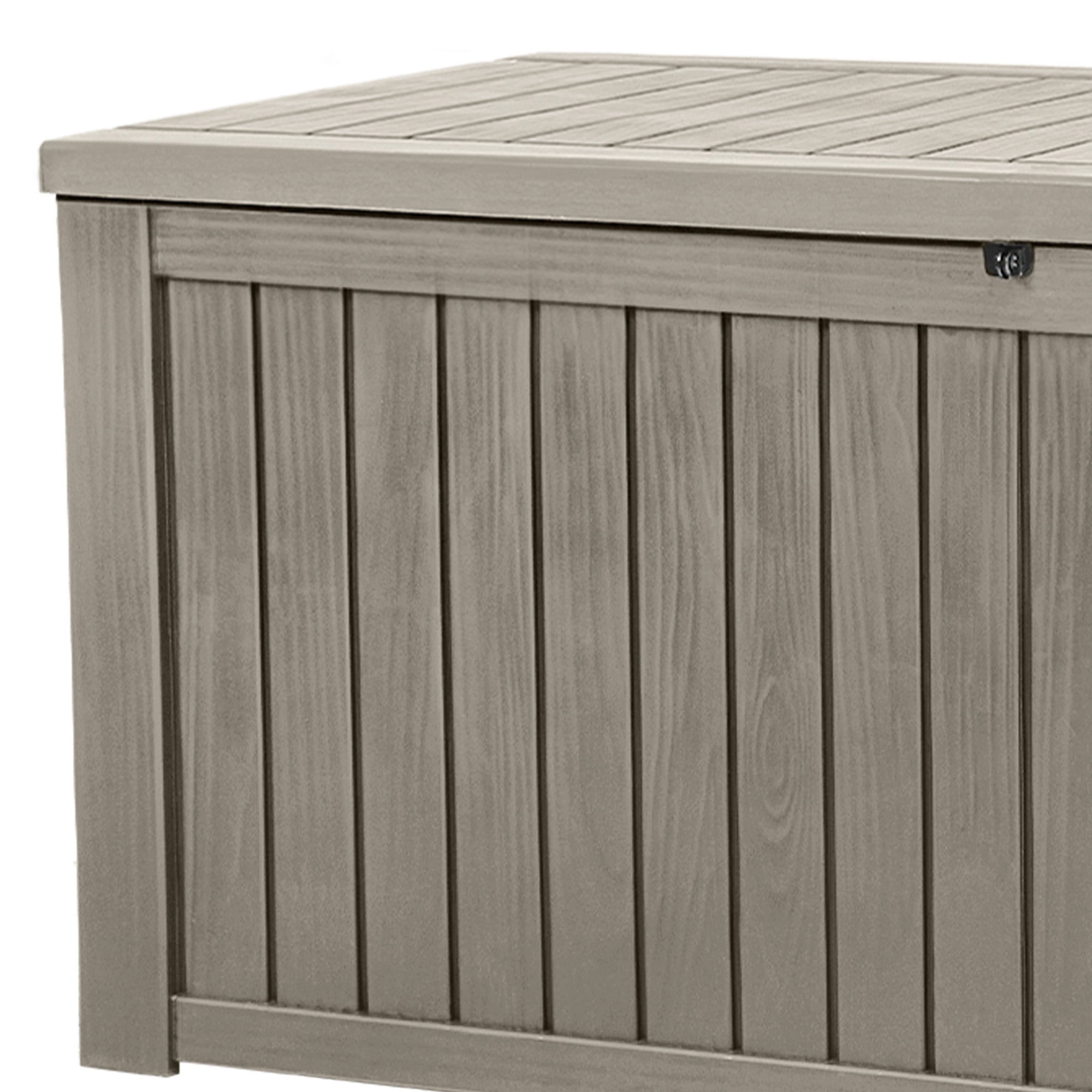 Uforic 150 Gallon Large Outdoor Deck Box, Waterproof Resin Storage with Divider, Lockable, for Patio Cushions Garden Tools Pool Supplies, Light Brown