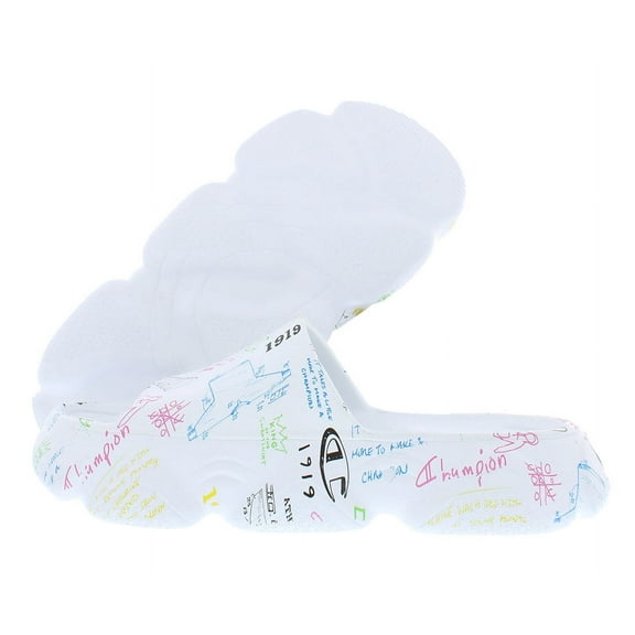 Champion Meloso Squish Doodle GS Slide Boys Shoes Size 5, Color: White/Multicolored