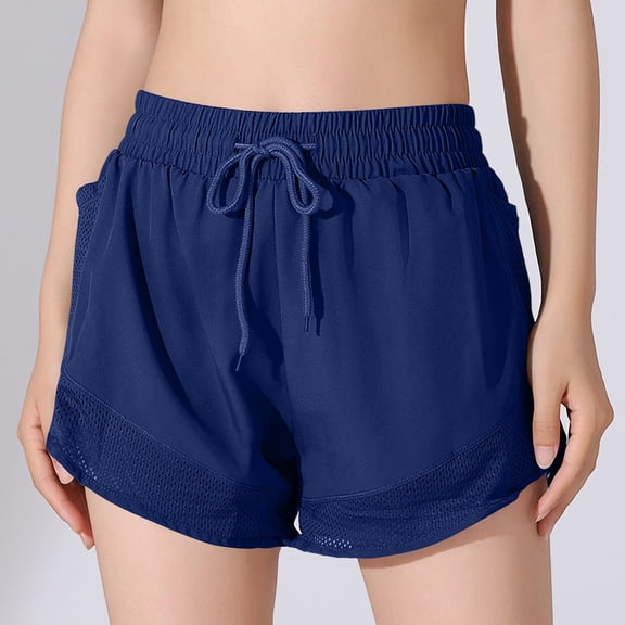 Maqroz Womens Elastic Waist Drawstring Mesh Panel Athletic Shorts Lightweight Breathable Summer Workout Clothing for Running Gym Hiking with Pockets