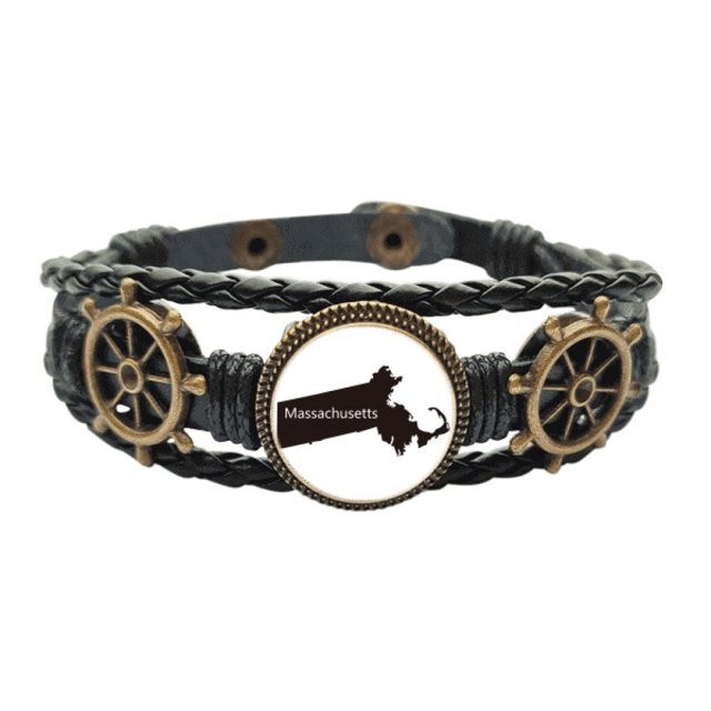 Pulsera marina tejida en cuero Unbranded mapa silueta Massachusetts 18 cm 20.5 cm