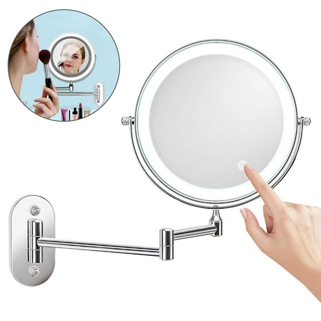 Espejo de maquillaje montado en la pared con luz LED Espejo de aumento 5X Luz regulable de rotación de 360 ° para baño vestidor hotel