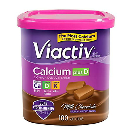 (2 pack) Viactiv Calcium Plus D Milk Chocolate Soft Chews, 650mg, 100 (Best Form Of Calcium Supplement)