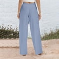 thumbnail image 4 of Linen Cotton Pants For Women Pull On Straight Leg Slacks Loose Casual High Waist Trousers With Pocket, 4 of 9