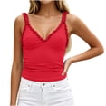 thumbnail image 2 of NTACZA Deep V-Neck Summer Tops for Women Camisole Ruffle Trim Solid Casual Sleeveless Spaghetti Straps Slim Party Size XL, 2 of 6