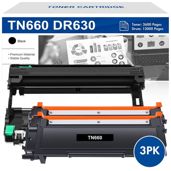 Toner Bank TN660 Toner Cartridge and DR630 Drum Unit Set Compatible for Brother TN660 TN630 DR-630 HL-L2300D HL-L2320D MFC-L2740DW HL-L2380D Printer (2x TN-660 Toner 1x DR-630 Drum Unit, Black)