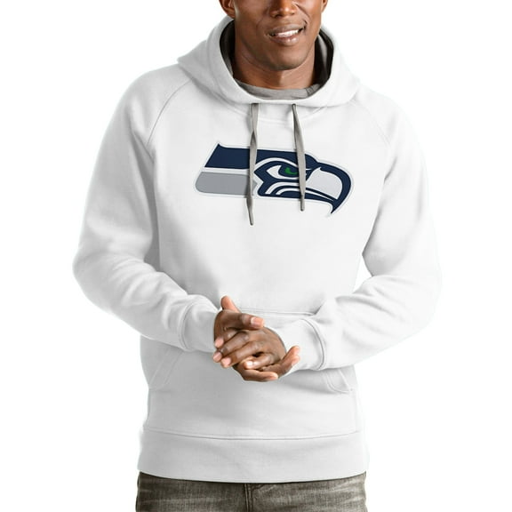 Men's Antigua White Seattle Seahawks Victory Pullover Hoodie