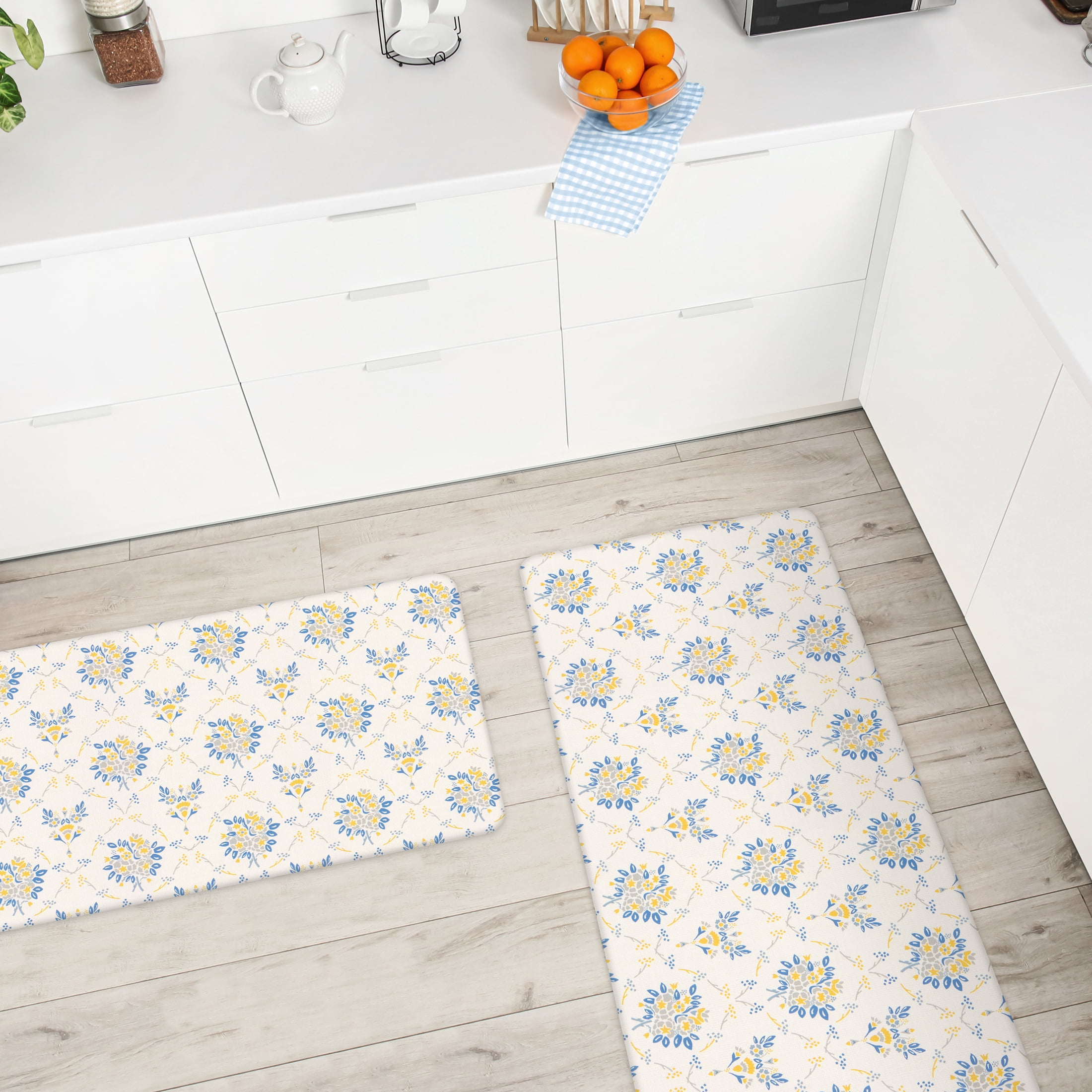 Apache Mills Cushion Comfort Muted Floral Kitchen Anti-Fatigue Mat, 18" x 30" & 20" x 41", 2 pack