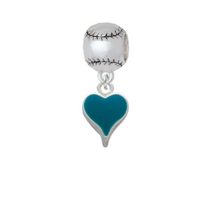 Small Long Dark Teal Heart - Softball Charm Bead