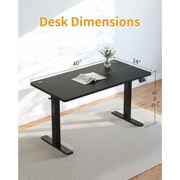 Electric Standing Desk, 40 x 24 Inches Height Adjustable Sit Stand Desk, Ergonomic Home Office Computer Workstation, Black