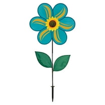 In the Breeze 2743 - 19 Inch Teal Sunflower Wind Spinner with Leaves - Colorful Flower for your Yard and Garden