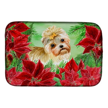 Caroline's Treasures Morkie Poinsettas Dish Drying Mat