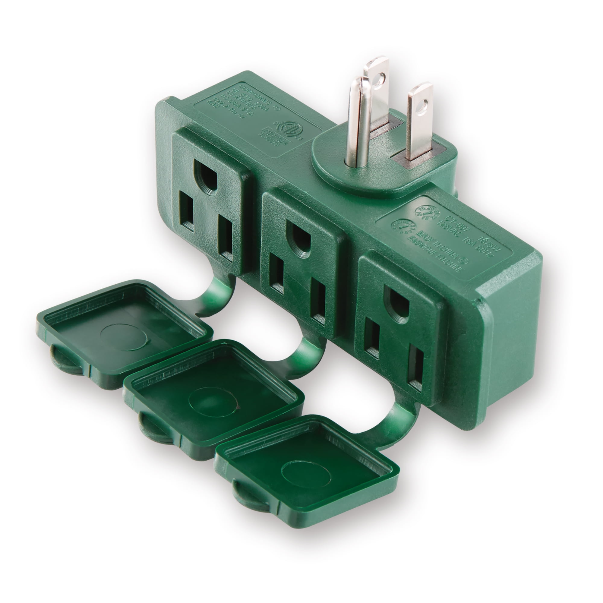 (2 pack) Hyper Tough Indoor/Outdoor 3 Grounded Outlet Wall Adapter with Safety Cover, Green,15 Amp, 125 V Grounded Straight Electric Plug,1875 W