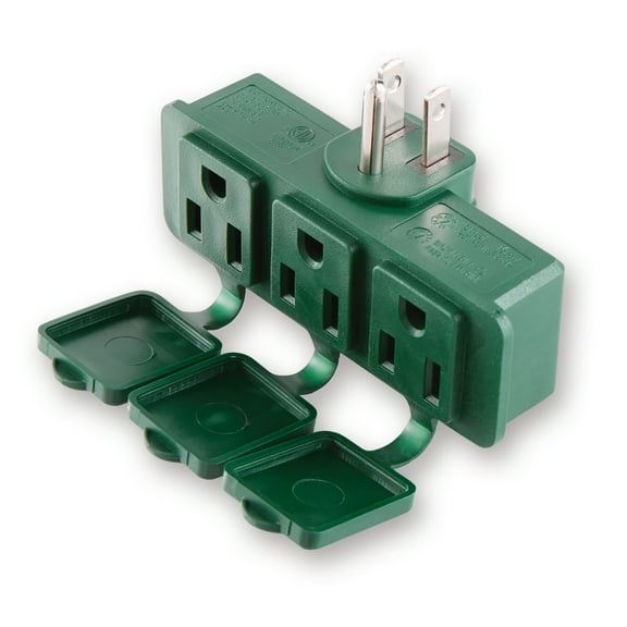 Hyper Tough Indoor/Outdoor 3 Grounded Outlet Wall Adapter with Safety Cover, Green,15 Amp, 125 V Grounded Straight Electric Plug,1875 W