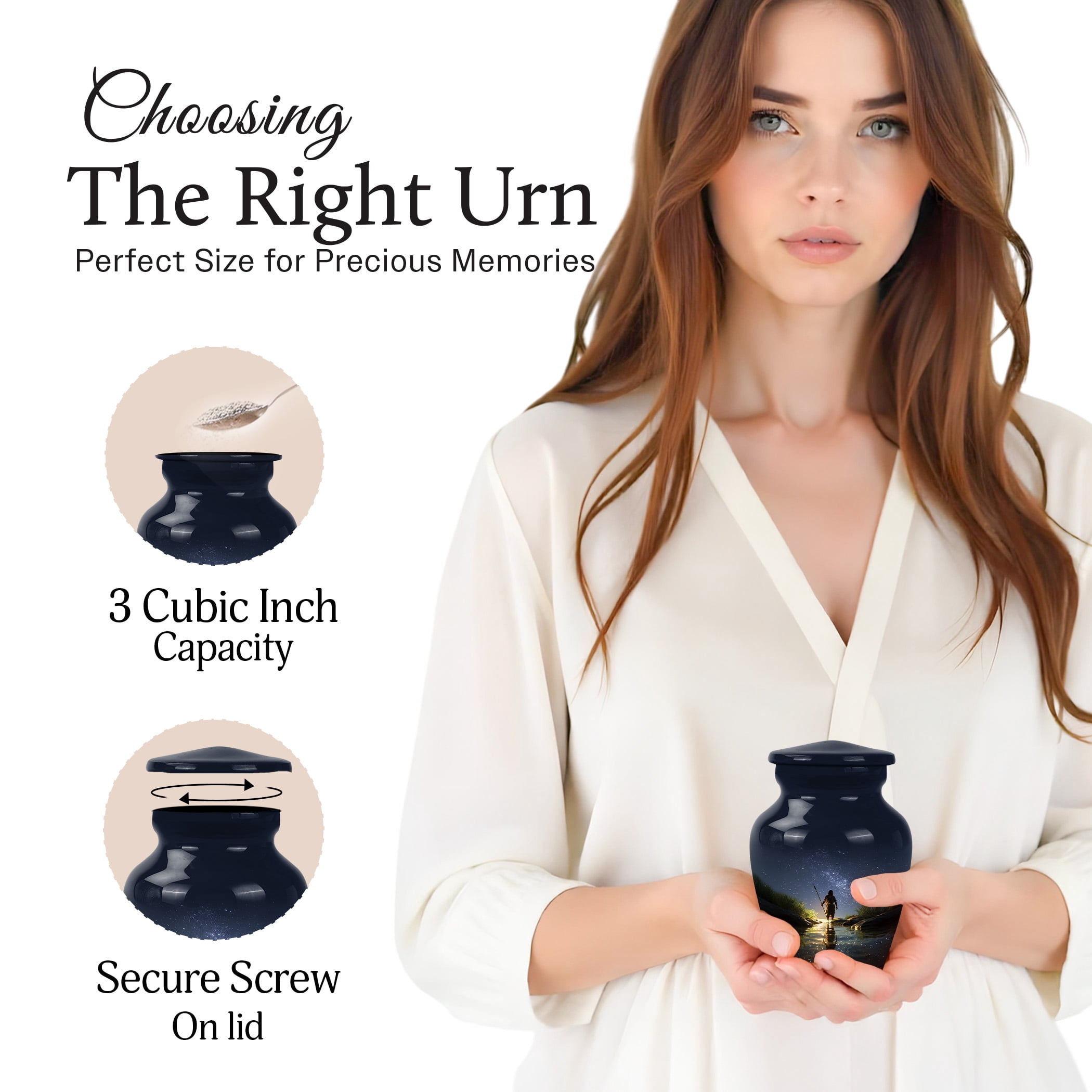 JAGSHASHI Fishing Mini Keepsake Urns For Human Ashes Adult Female – Small Cremation Urn For Ashes Adult Male or Pets – Funeral Token Urn with Fisherman – Memorial Tribute for Families (Blue 3 Inch)